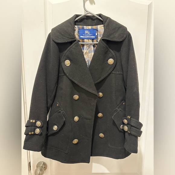 Burberry Blue Label Black Double-Breasted Pea Coat - Picture 3 of 15